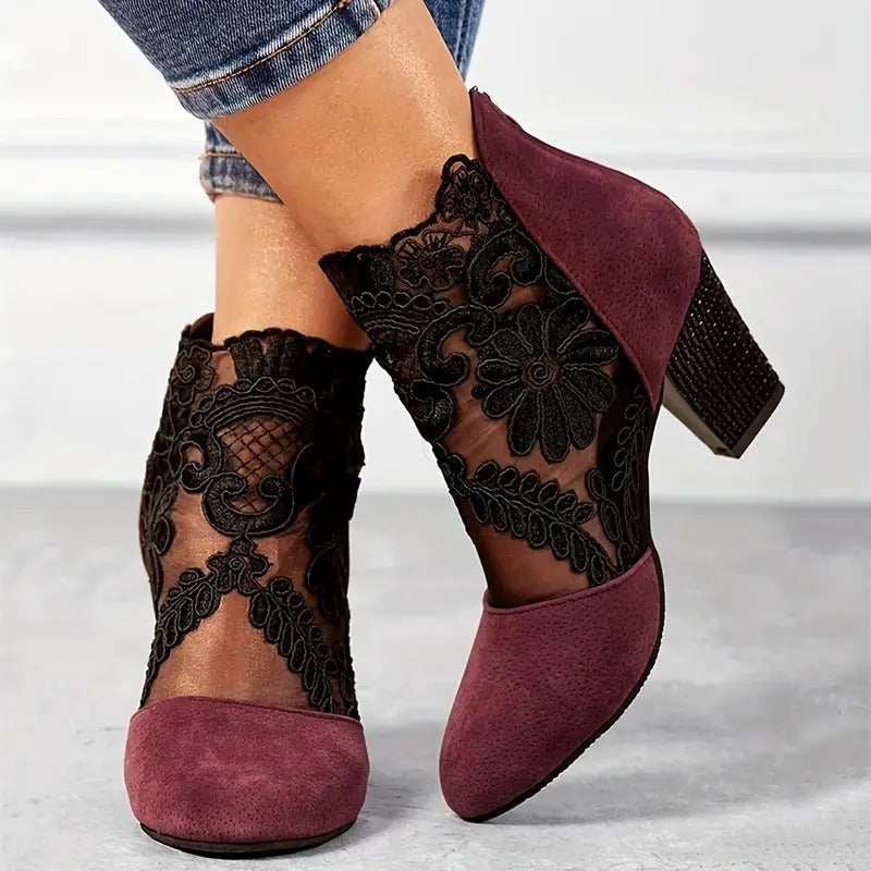 Charlotte - Stylish Flower Lace Klackar Med Handmade Details