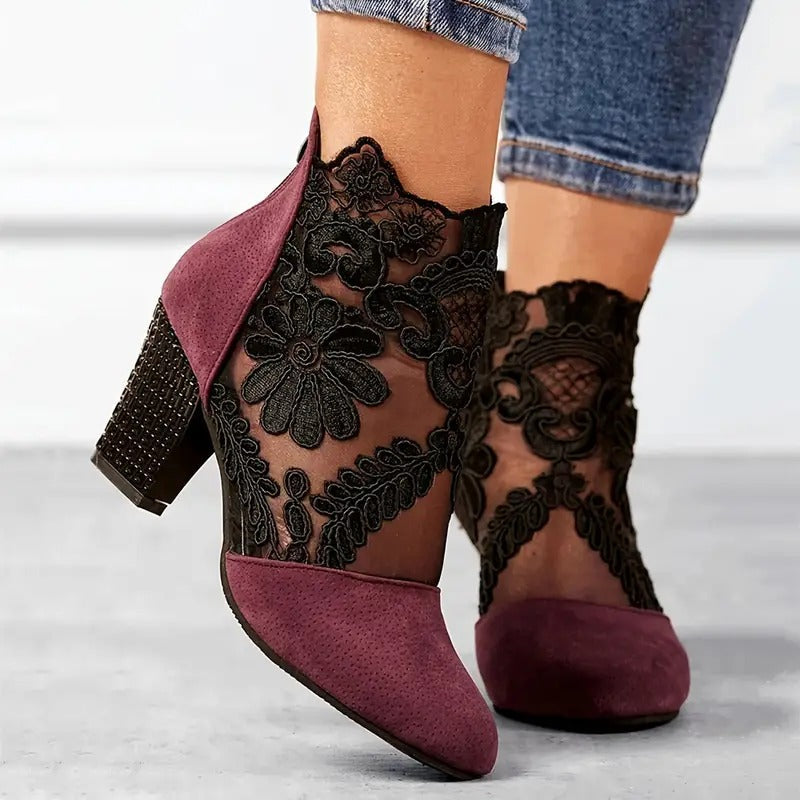 Charlotte - Stylish Flower Lace Klackar Med Handmade Details