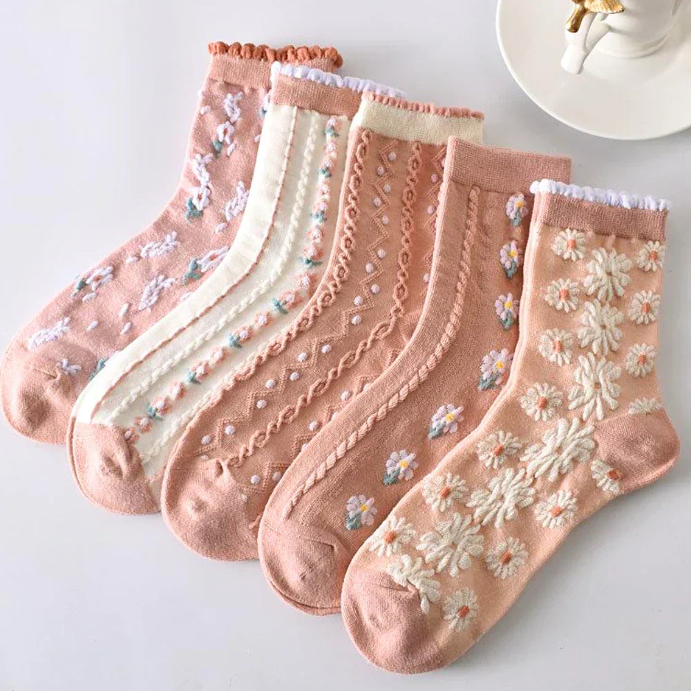 5 par strumpor – Vintage rosa blommor