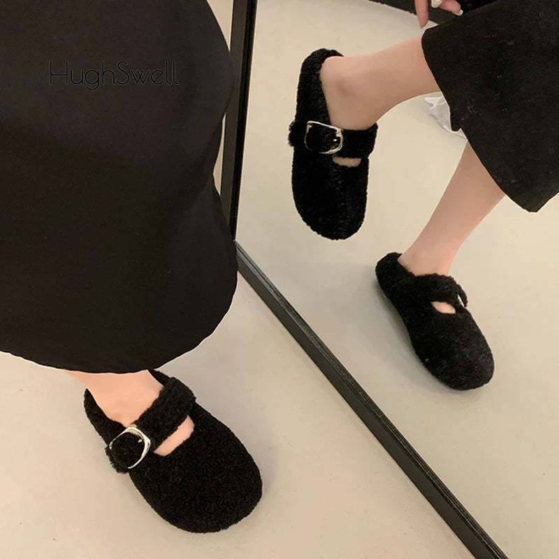 Varma Mary Jane ballerinor med lammull