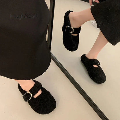 Varma Mary Jane ballerinor med lammull