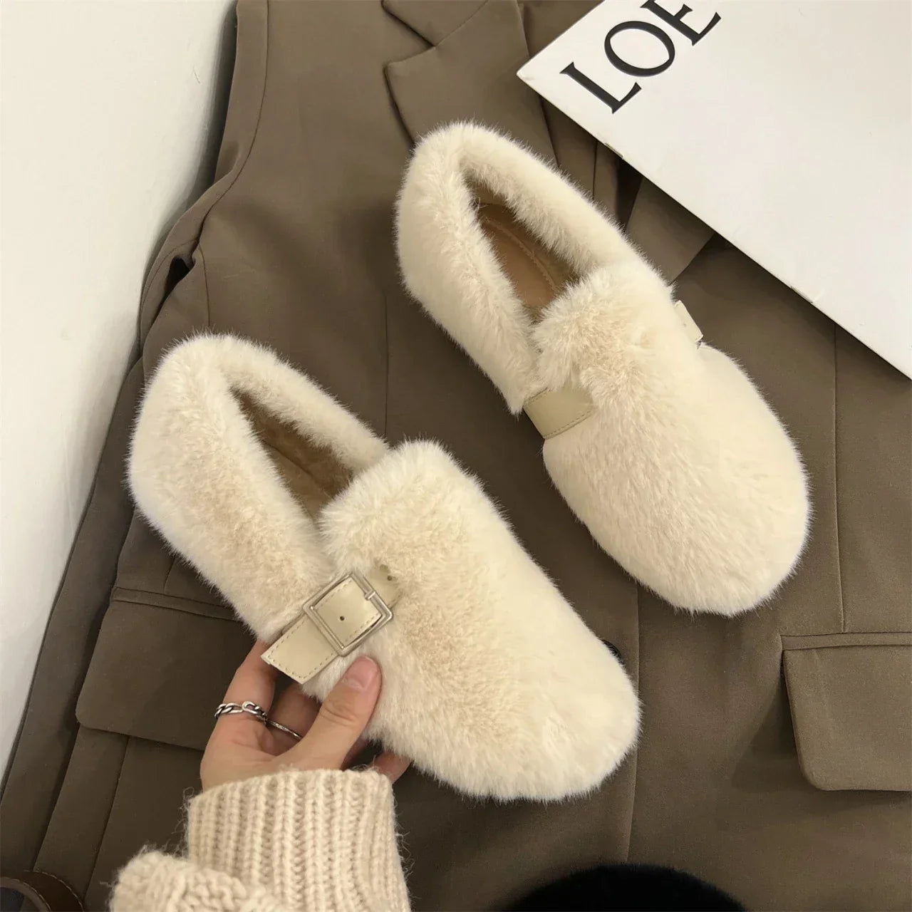 MysigaWinter Fur Slip-on Moccasins