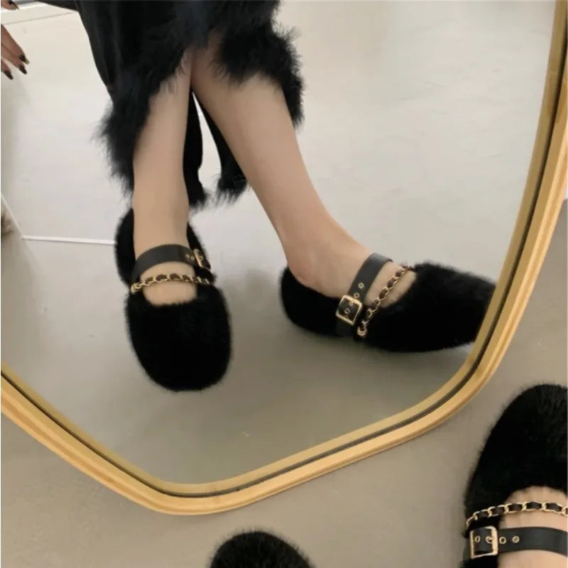 Chic Mary Jane Fur Ballerinor