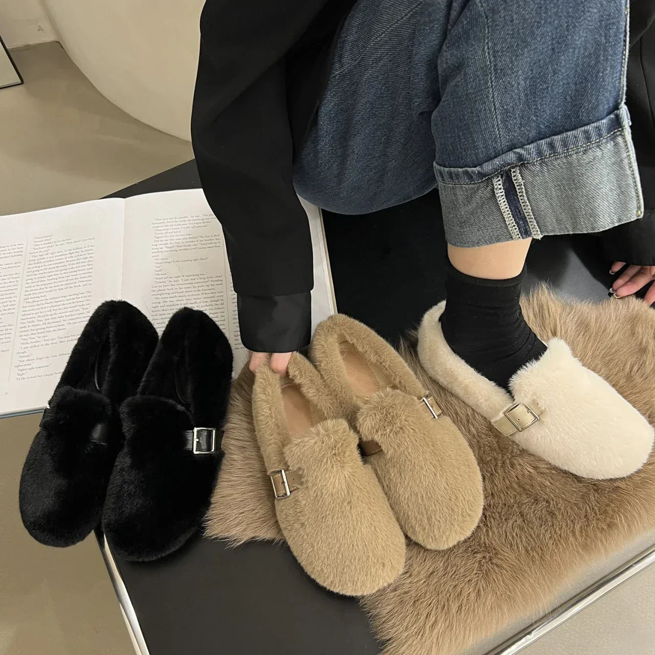 MysigaWinter Fur Slip-on Moccasins