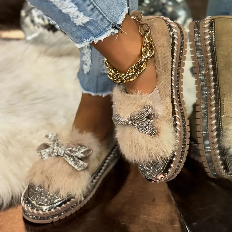 Crystal Bow Bekväma loafers – Glittrande & Support